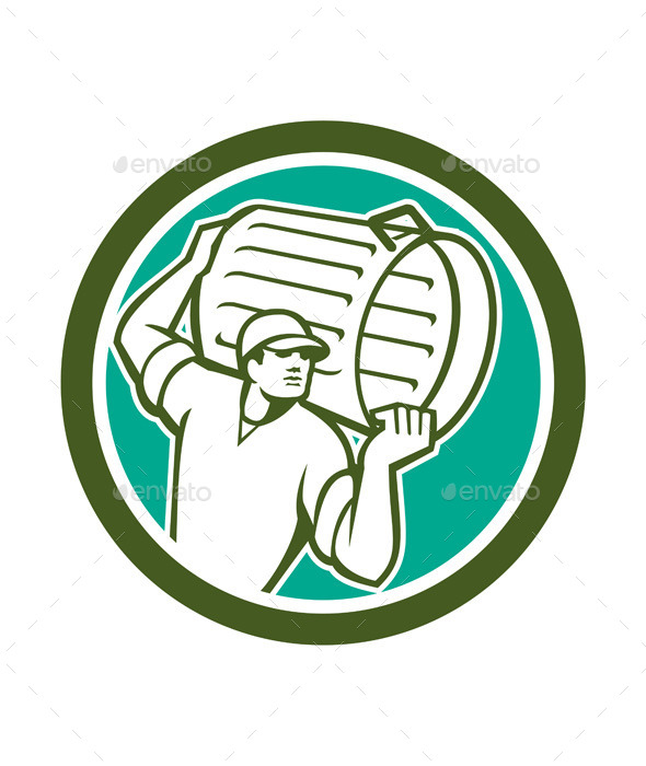 Garbage Collector Carrying Bin Circle Retro - People Characters