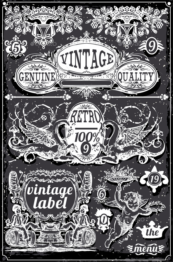 Vintage Hand Drawn Blackboard Banners and Labels - Decorative Vectors