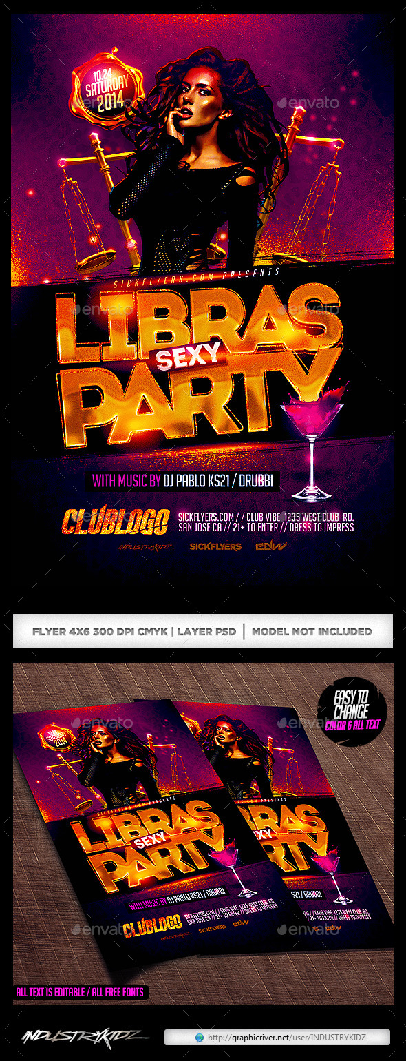 Libra Party Flyer Template - Clubs & Parties Events