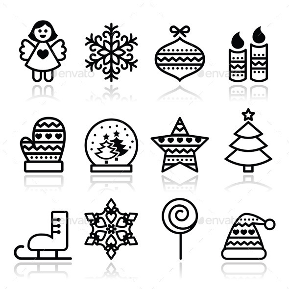 Christmas Icons with Stroke - Xmas Tree, Angel - Christmas Seasons/Holidays