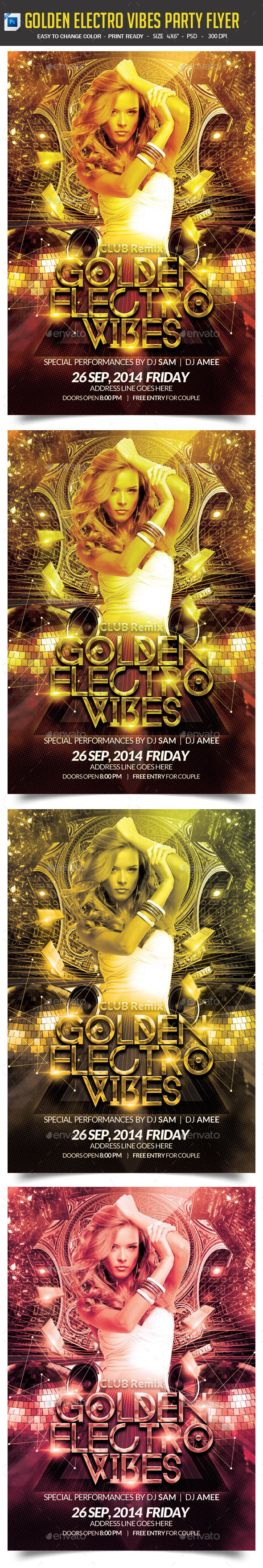 Golden Electro Vibes Party Flyer - Clubs & Parties Events