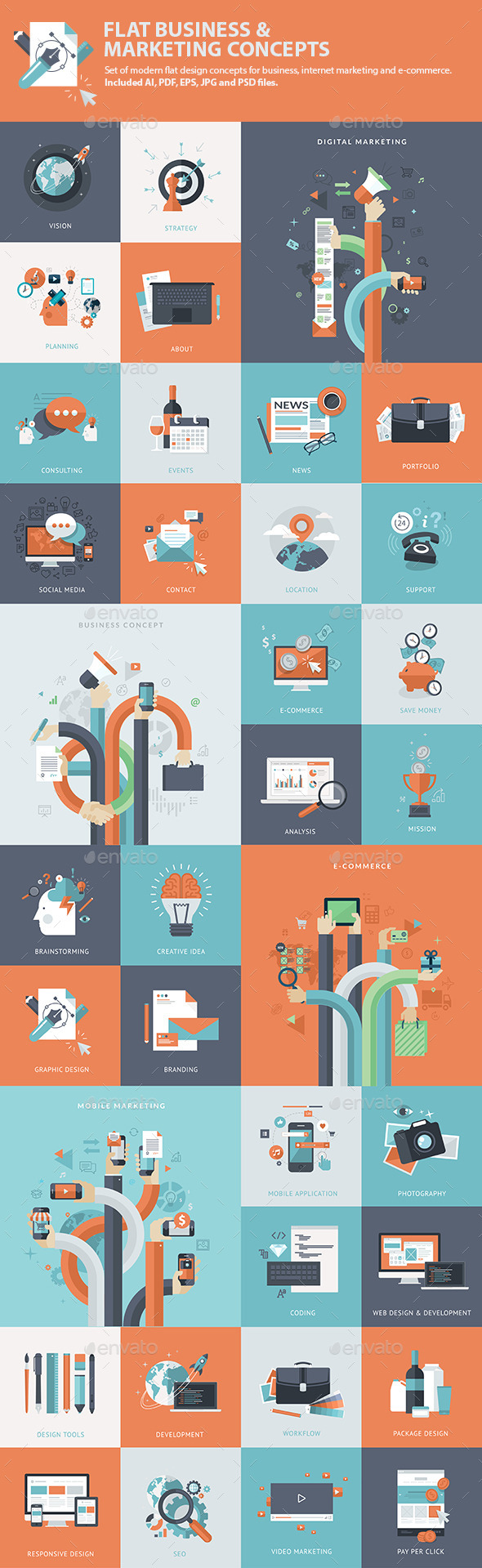 Set of Flat Business & Marketing Concepts - Business Conceptual