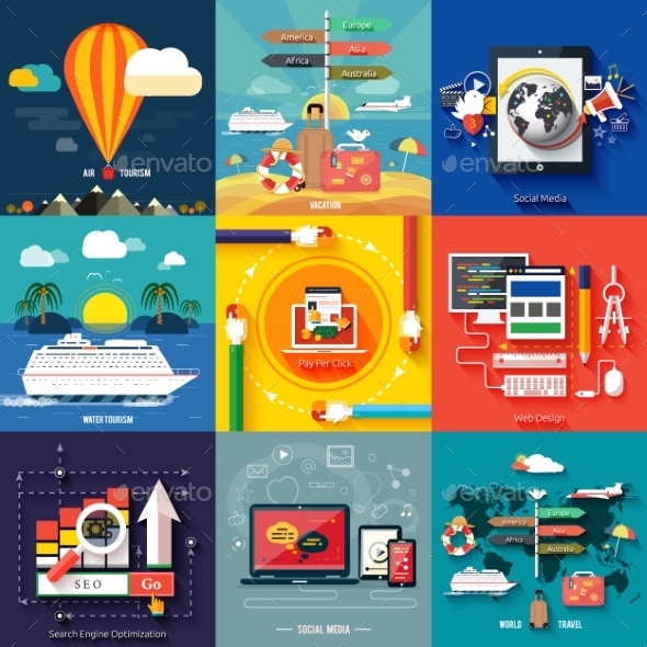 Web Design, Seo, Social Media and Travel - Technology Conceptual