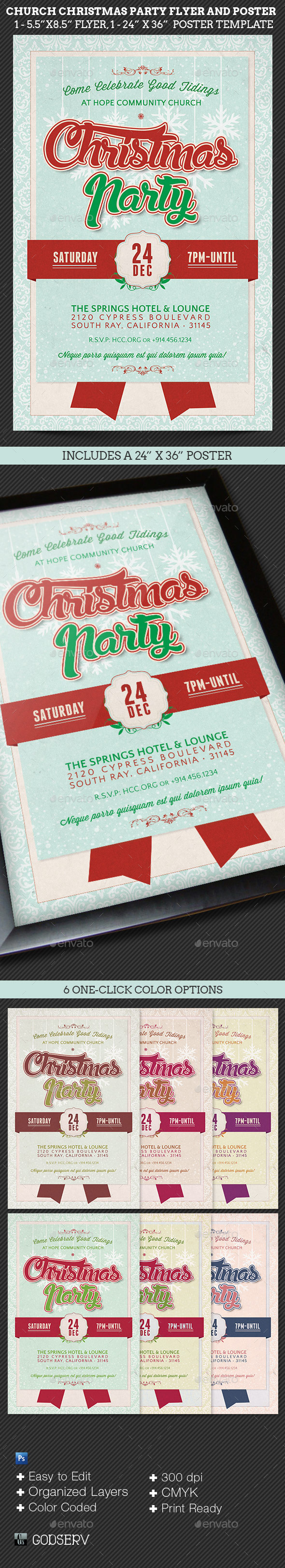 Church Christmas Party Flyer Poster Template
