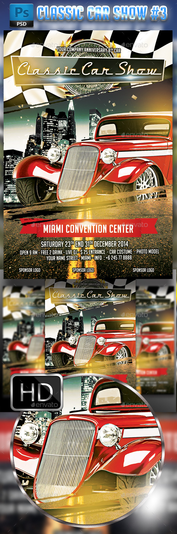 Classic Car Show flyer #3 - Events Flyers