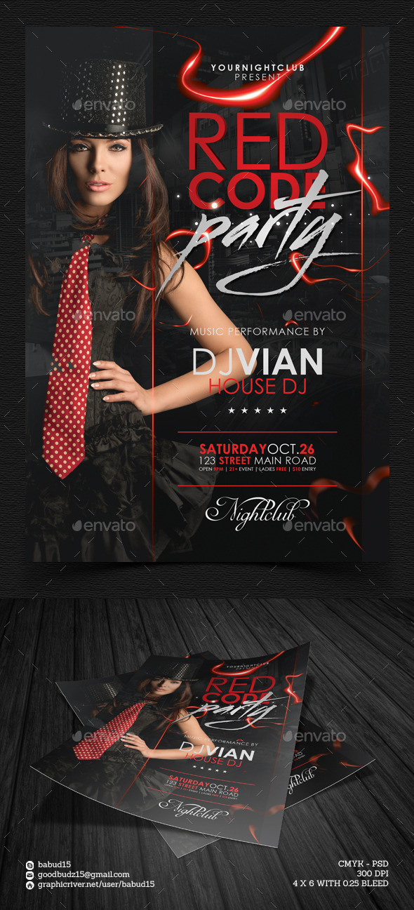 Red Code Party Flyer Template - Events Flyers