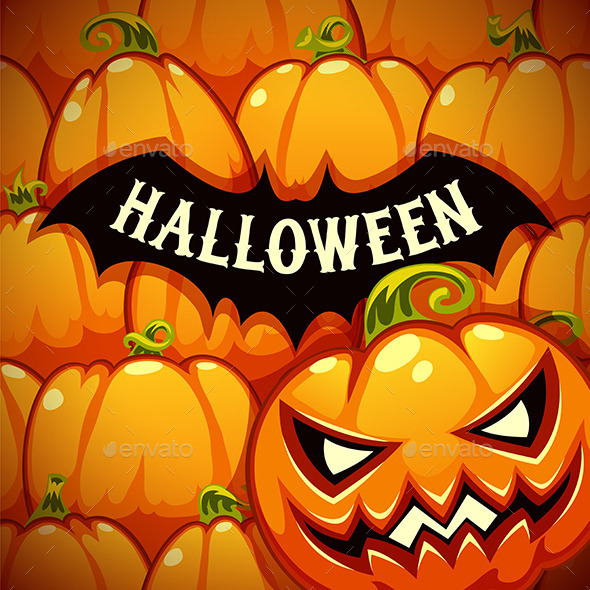 Halloween Poster With Bat Silhouette on the Pumpkin - Halloween Seasons/Holidays