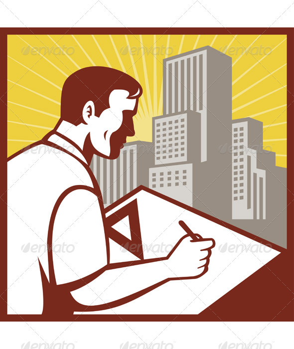Architect Draftsman At Work