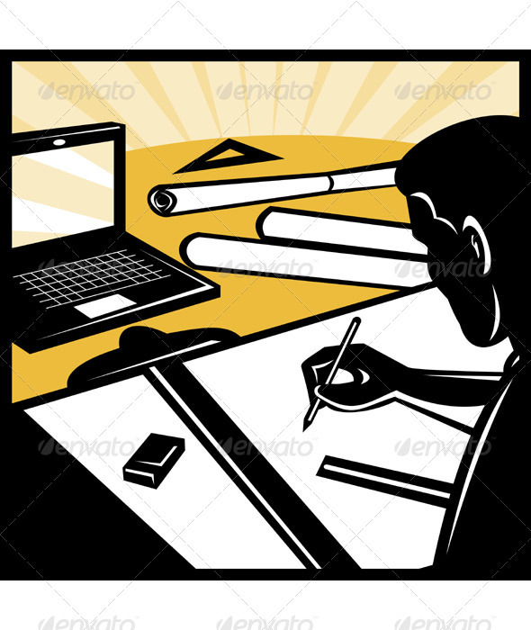 Architect Draftsman On Drawing Board - Industries Business