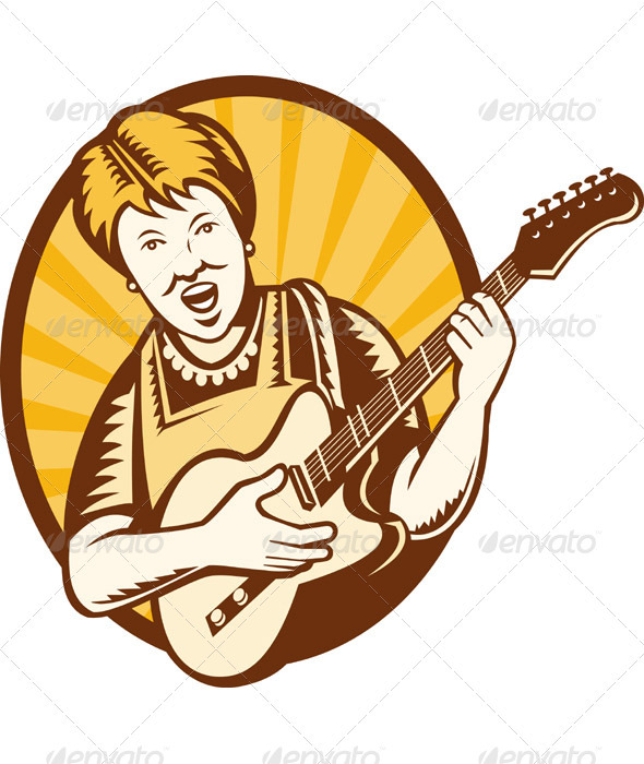 Granny Old Woman Playing Electric Guitar - People Characters