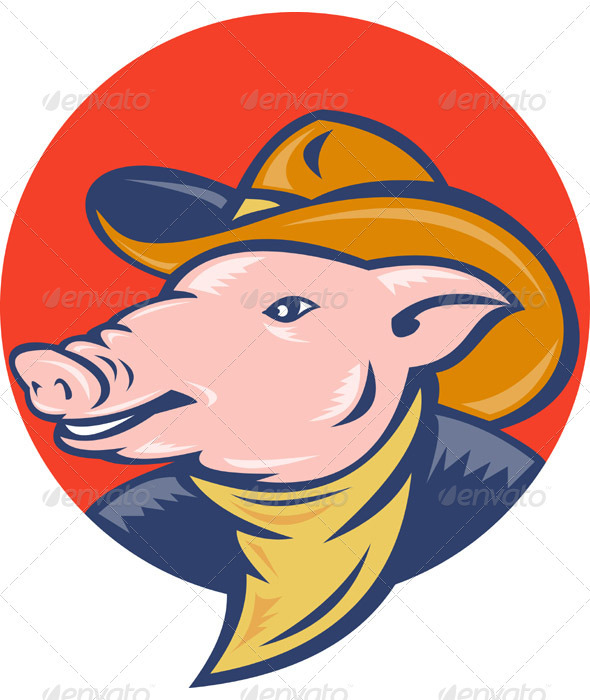 Pig Wearing Cowboy Hat - Animals Characters