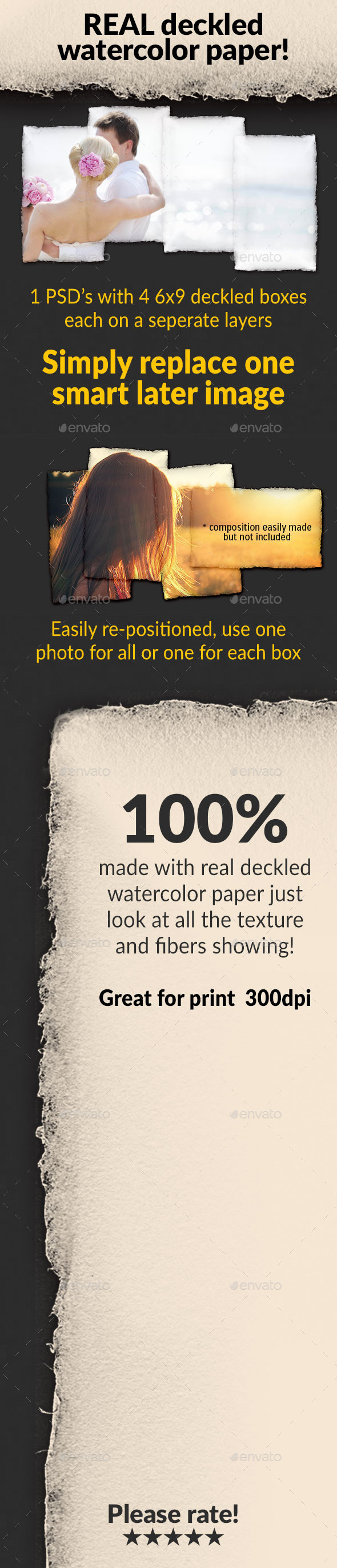 Real Deckled Watercolor Paper Boxes - Artistic Photo Templates