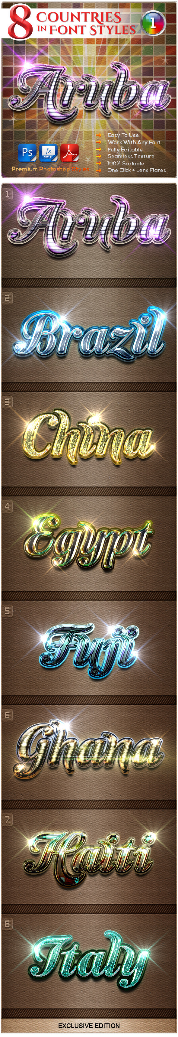 8 Countries in the Font Style #1 - Text Effects Styles