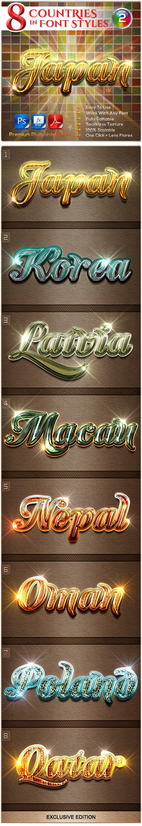 8 Countries in the Font Style #2 - Text Effects Styles