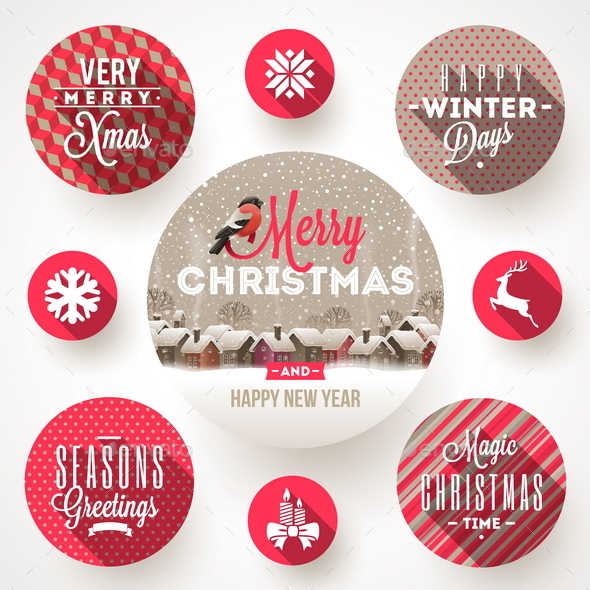 Set of Christmas Greetings Design and Flat Icons - Christmas Seasons/Holidays