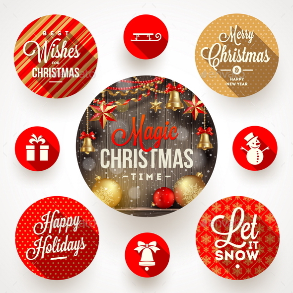 Set of Christmas Greetings Design and Flat Icons - Christmas Seasons/Holidays