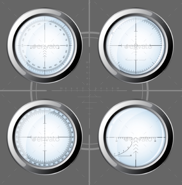 Set of Sniper Scopes over Grey Background. - Man-made Objects Objects
