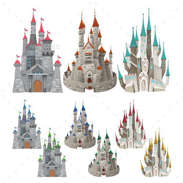 Set of Medieval Castles in Different Colors - Buildings Objects