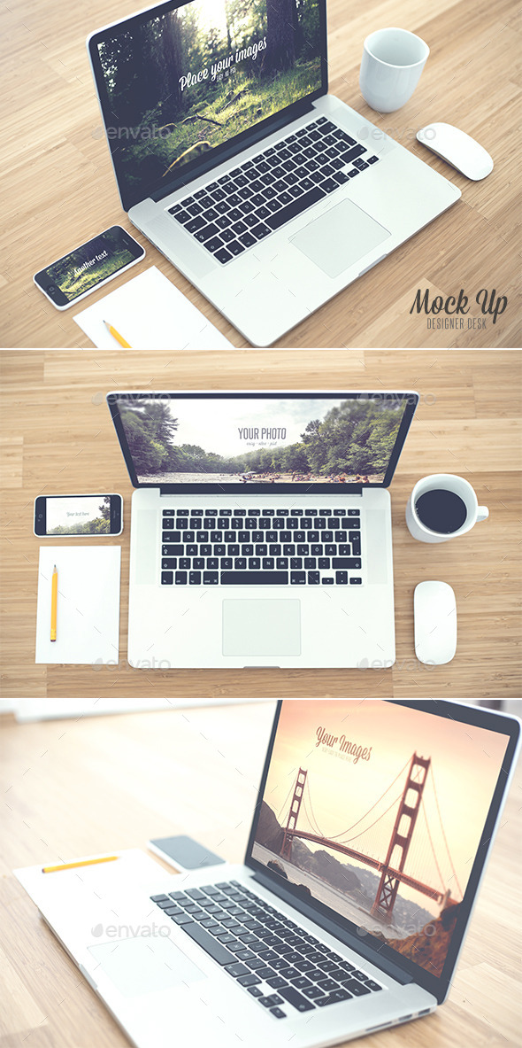 Desk - Realistic Mock Up - Laptop Displays