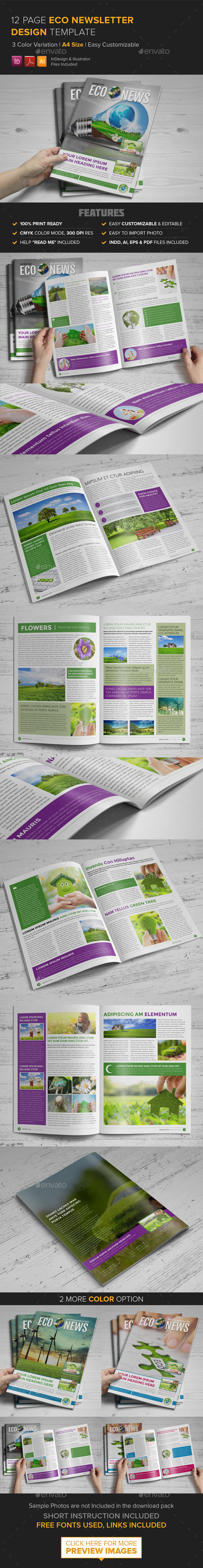 12 Page Eco Newsletter Template - InDesign - Newsletters Print Templates