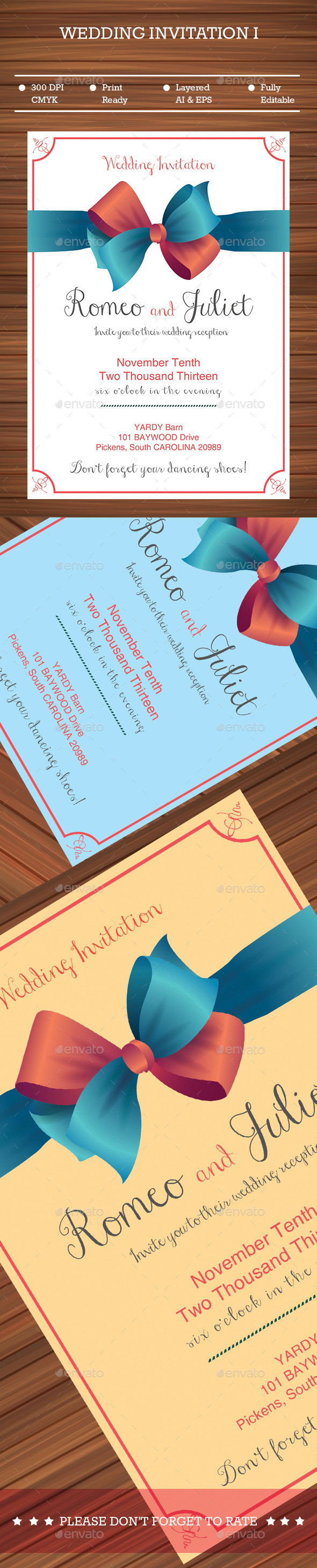 Ribbon Wedding Invitation - Cards & Invites Print Templates