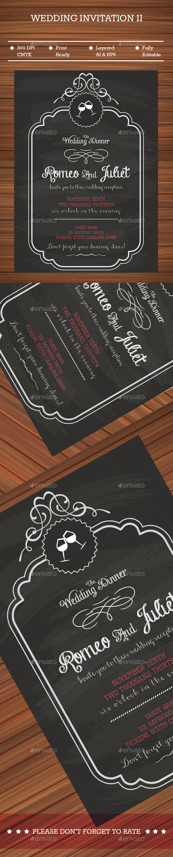 Black Wedding Invitation - Cards & Invites Print Templates