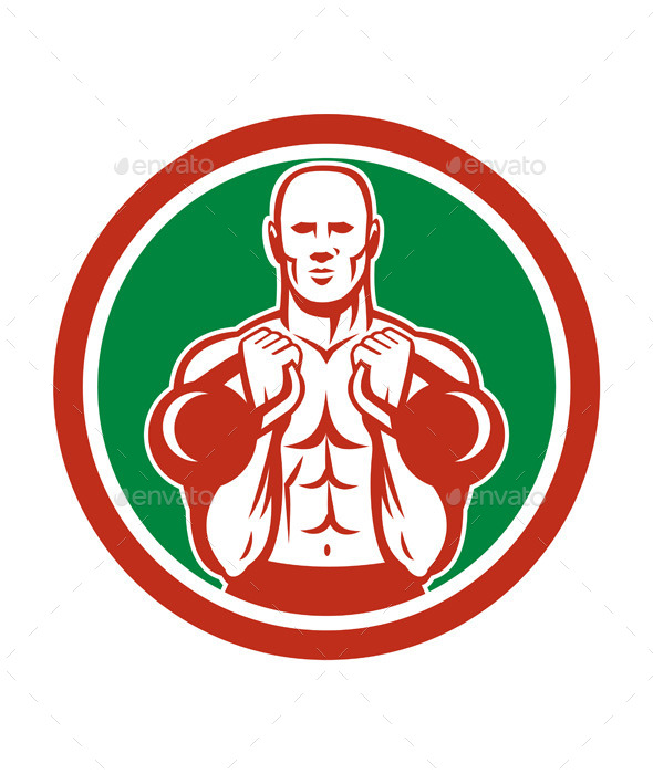 Weightlifter Lifting Kettlebell Circle Retro - Sports/Activity Conceptual