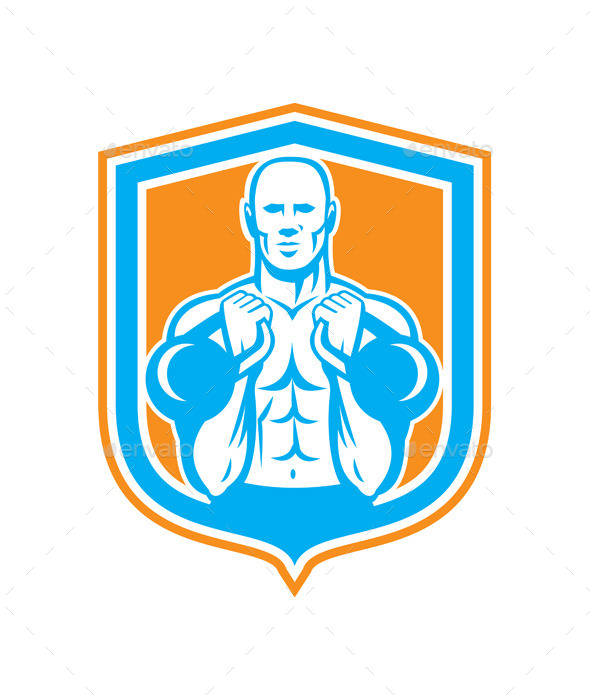 Weightlifter Lifting Kettlebell Shield Retro - Sports/Activity Conceptual