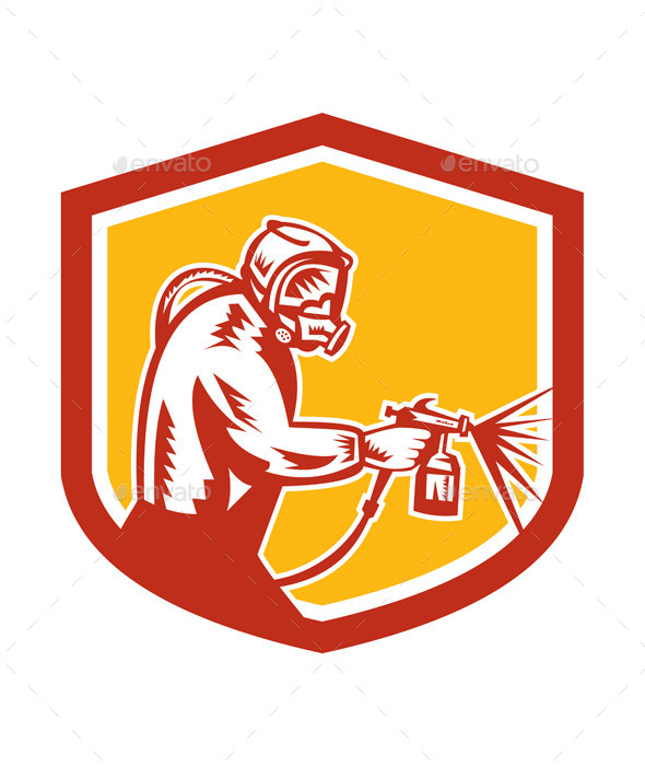 Painter Spraying Shield Retro - People Characters