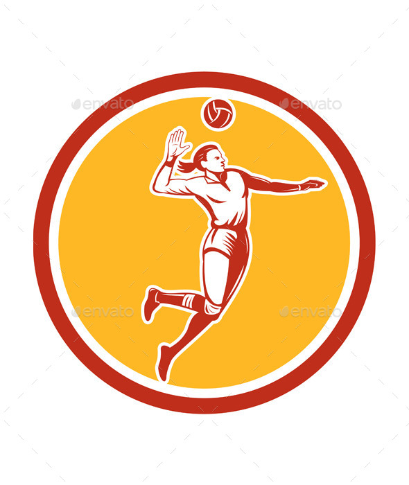 Volleyball Player Spiking Ball Circle - Sports/Activity Conceptual