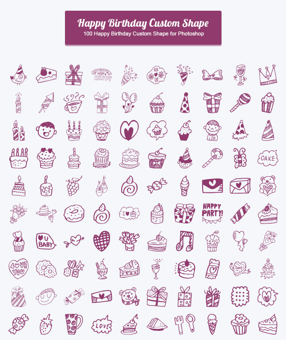 100 Happy Birthday Custom Shape - Shapes Photoshop