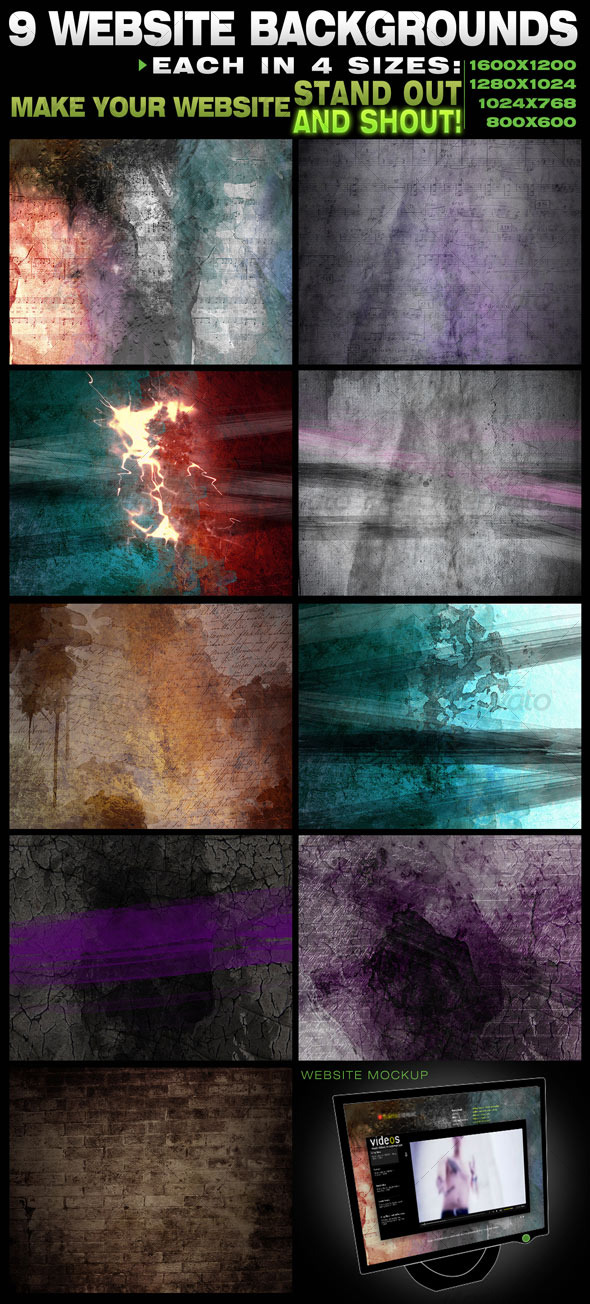 9 Website backgrounds in 4 sizes - Backgrounds Graphics