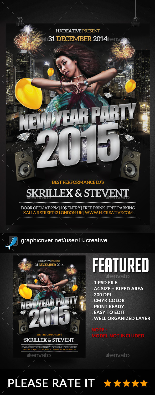 New Year Poster Flyer Template V. 2 - Clubs & Parties Events