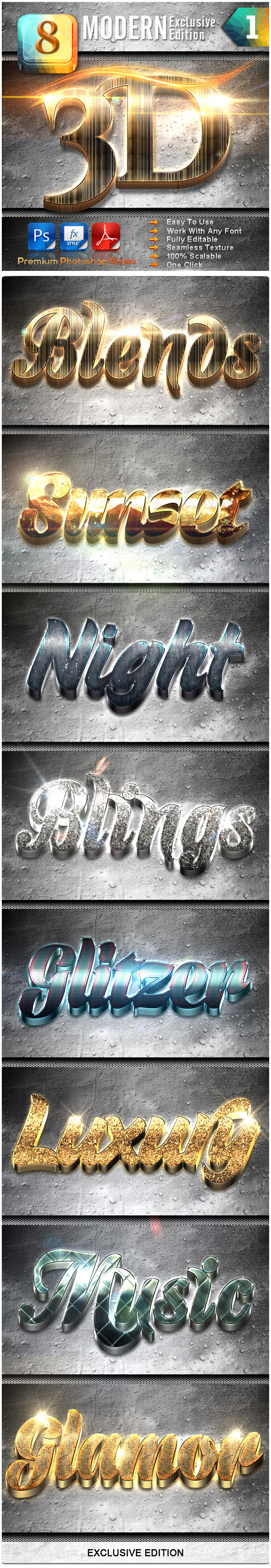 8 Modern 3D Exclusive Edition Vol.1 - Text Effects Styles