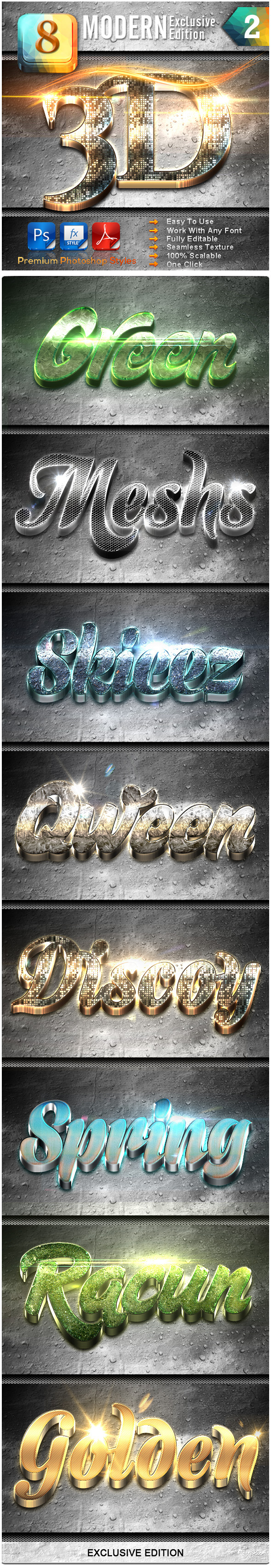 8 Modern 3D Exclusive Edition Vol.2 - Text Effects Styles
