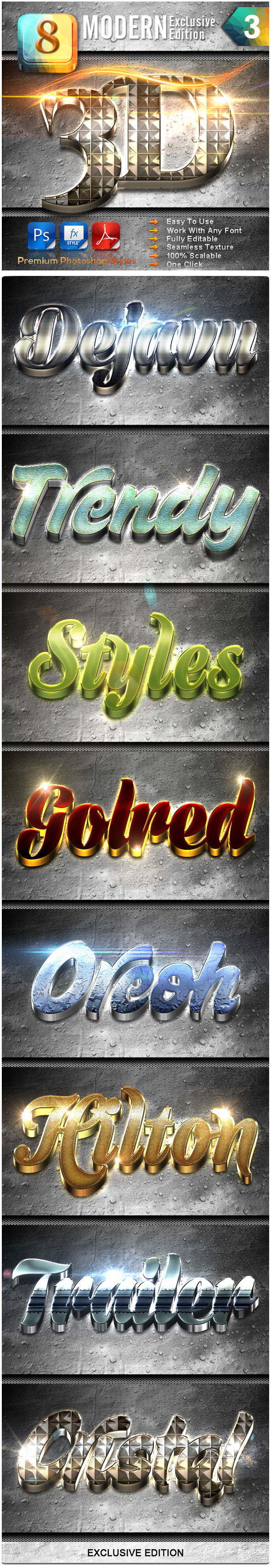 8 Modern 3D Exclusive Edition Vol.3 - Text Effects Styles