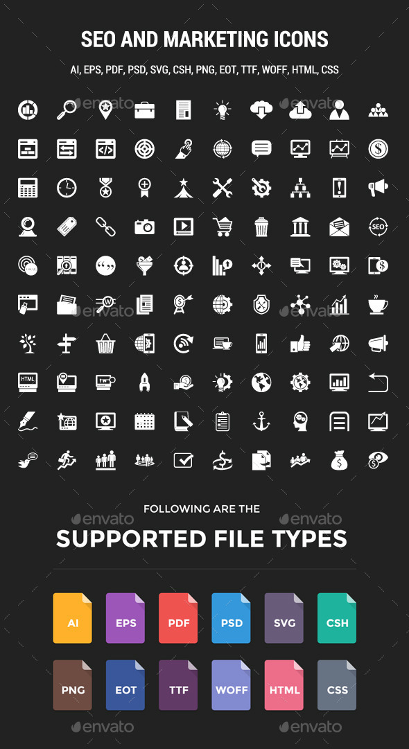 100 Seo and Marketing Vector Icons - Web Icons