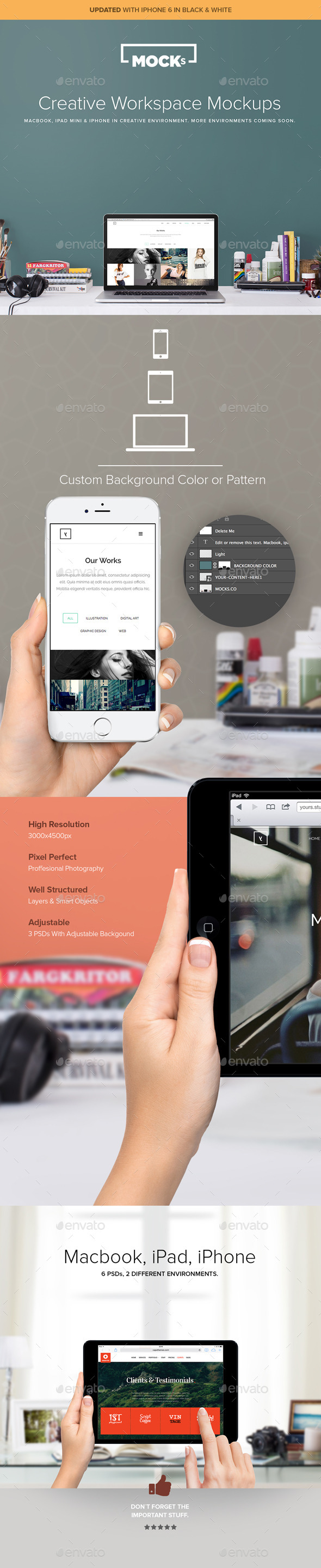 Macbook iPad & iPhone 6 Workspace Mockups