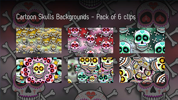 Cartoon Skulls Backgrounds - 6 Clips alt