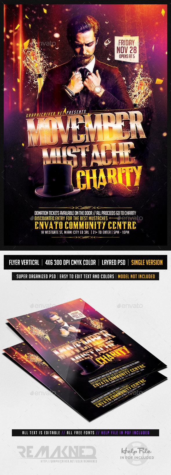 Movember Mustache Charity | Flyer Template PSD - Events Flyers