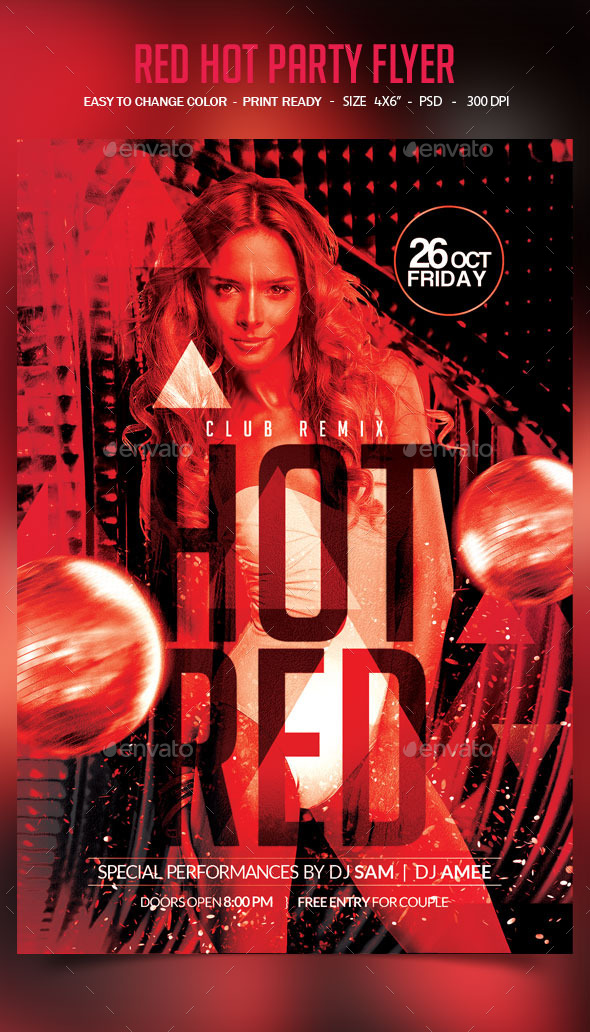 Hot Red Party Flyer - Clubs & Parties Events