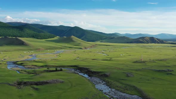 Aerial View of Steppe and Mountains in Mongolia alt