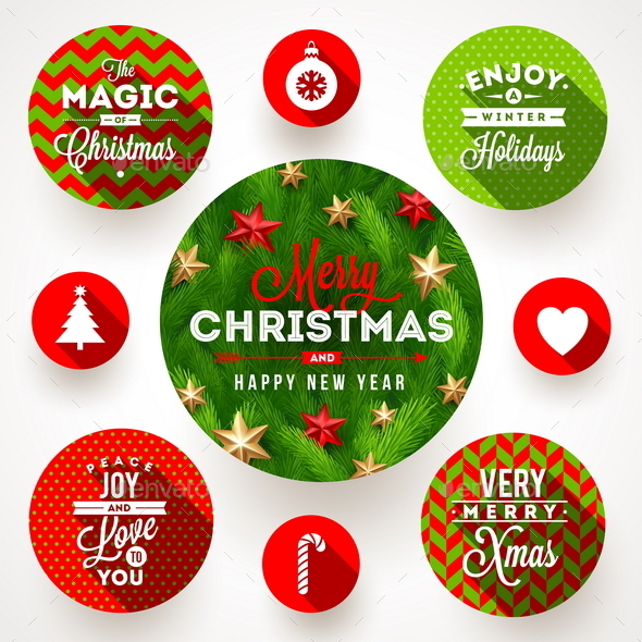 Set of Christmas Greeting Design and Flat Icons - Christmas Seasons/Holidays