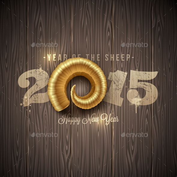 New Years Greeting with Golden Horn of a Sheep - New Year Seasons/Holidays