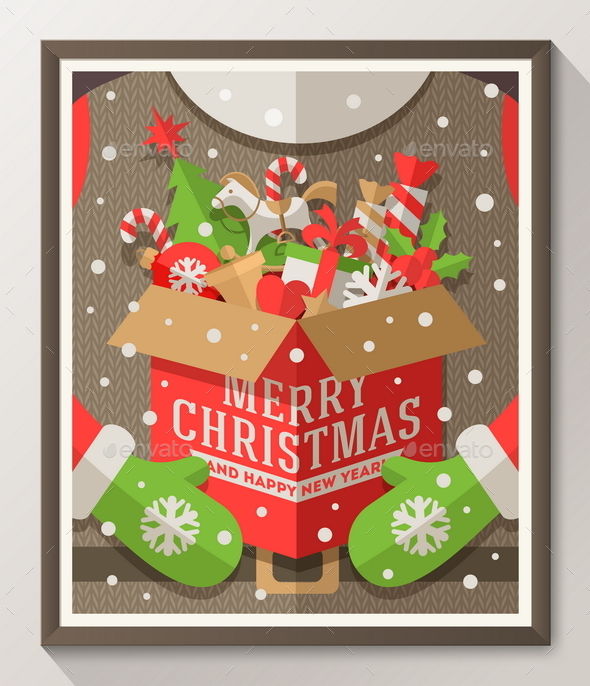 Santa Claus Holding a Box with Christmas Gifts - Christmas Seasons/Holidays