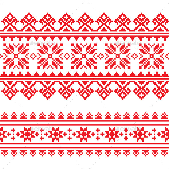 Traditional Folk Knitted Red Embroidery Pattern - Patterns Decorative