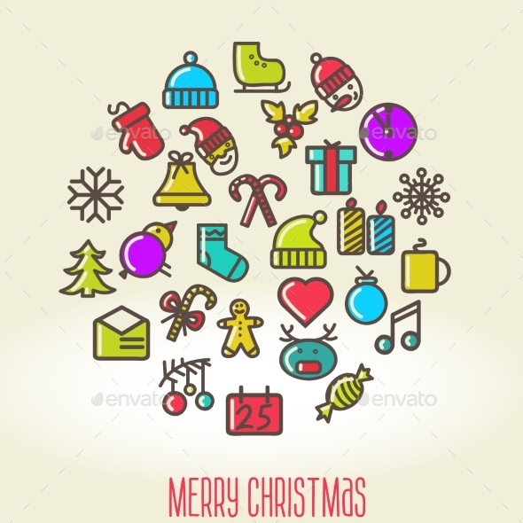 Christmas Background with Set of Icons - Christmas Seasons/Holidays