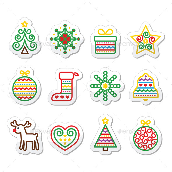 Christmas Icons with Stroke - Xmas Tree, Present - Christmas Seasons/Holidays