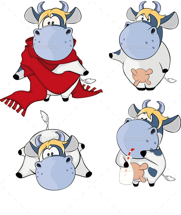 Set of Cows Cartoon - Animals Characters