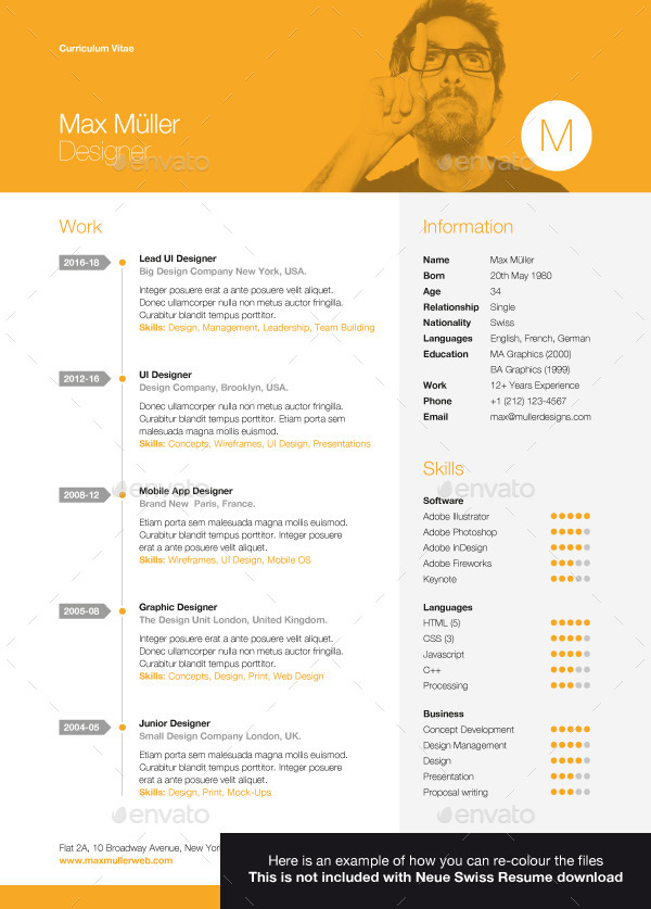 Neue Swiss Resume CV by ikonome | GraphicRiver
